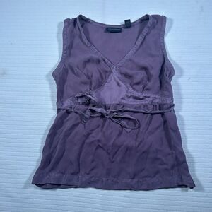 Context 100% Silk Blouse Women’s Size 4 Purple Sleeveless V-Neck Tie Waist Top